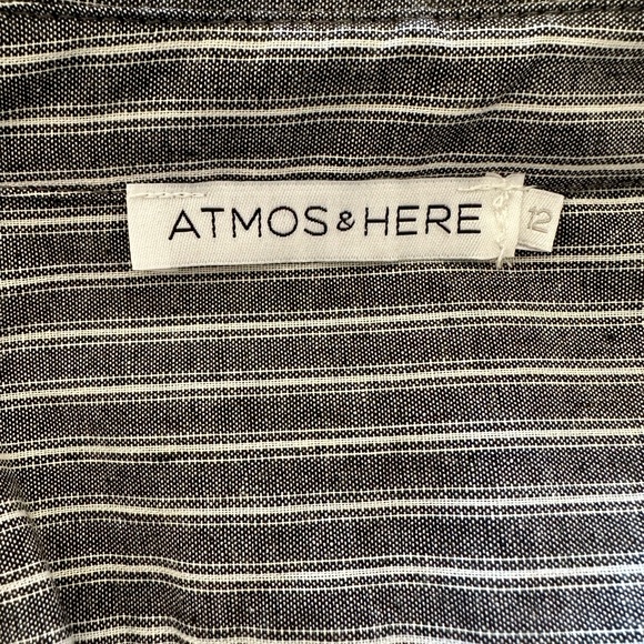 NWOT Atmos&Here Long Sleeve Collared Blouse - Grey w/white stripe - Size 12 AU - Picture 4 of 5